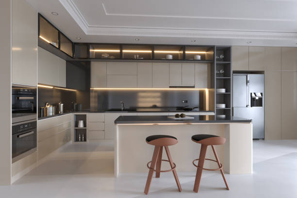 istock Modern Kitchen Interior  In Luxury Home With Refrigerator And Kitchen Utensils 1442823251