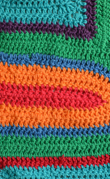 istock Abstract crocheted colorful background with crocheted texture and bright colors, lines 1442823381
