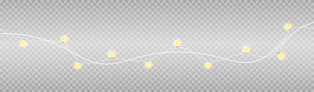 istock Realistic of Christmas decorative garlands. New Year's decorations. Lights bulbs isolated on transparent background. Glowing golden Christmas garlands string. Vector New Year party lights decorations 1442823554