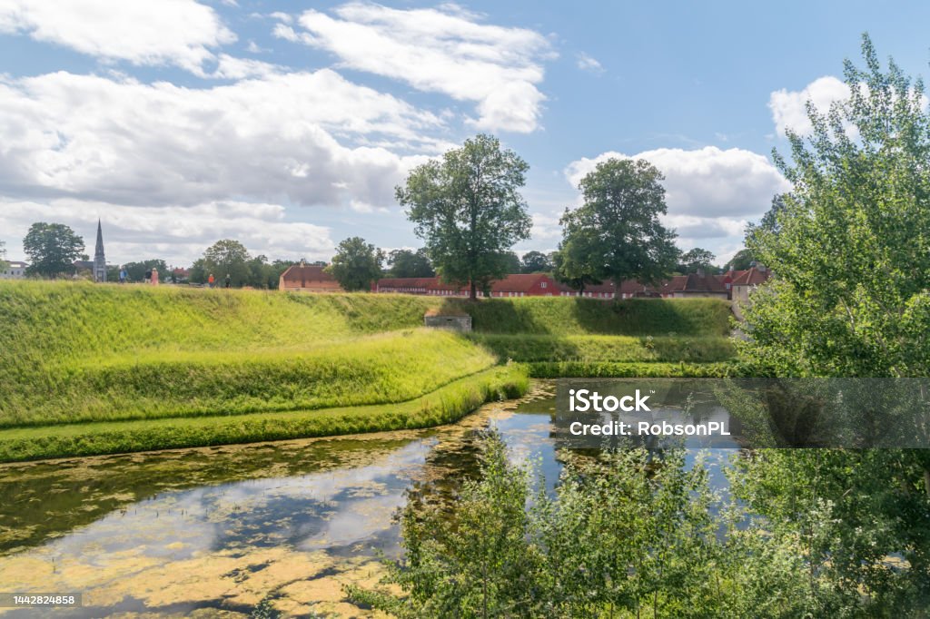 Moat along Kastellet fortress at summer time in Copenhagen, Denmark. Architecture Stock Photo