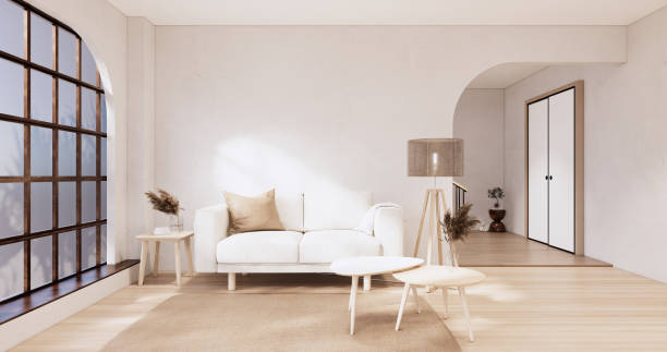 istock Muji sofa and decoration wabisabi on japandi room interior .3D rendering 1442825568