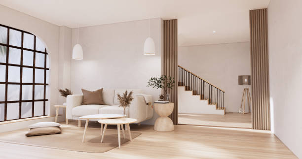 istock Muji sofa and decoration wabisabi on japandi room interior .3D rendering 1442825580