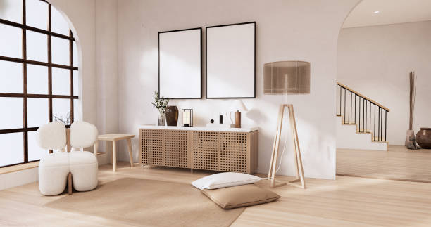 istock Muji sofa and decoration wabisabi on japandi room interior .3D rendering 1442825610