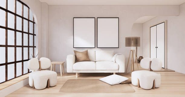istock Muji sofa and decoration wabisabi on japandi room interior .3D rendering 1442825657