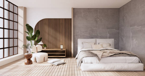 istock Minimalist wabi sabi interior mock up design, room muji sytle. 3D rendering. 1442825844