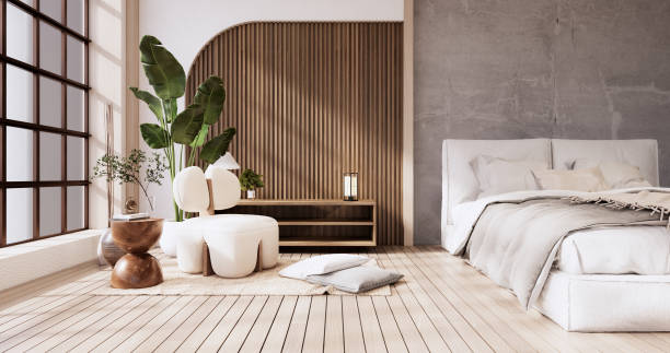 istock Minimalist wabi sabi interior mock up design, room muji sytle. 3D rendering. 1442825847