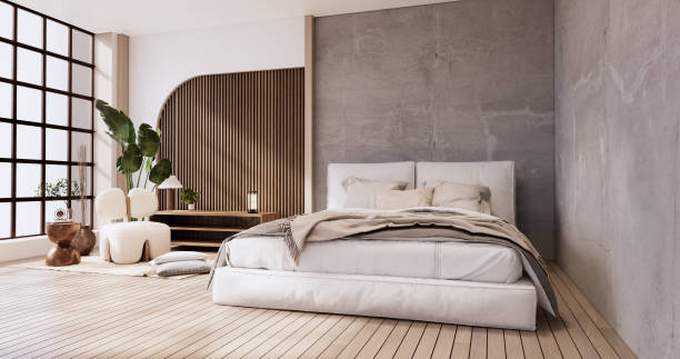 istock Minimalist wabi sabi interior mock up design, room muji sytle. 3D rendering. 1442825848