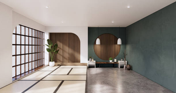 istock Muji style, Empty wooden room,Cleaning japandi room interior, 3D rendering 1442825963