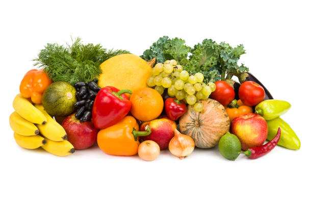 istock Warious vegetables and fruits isolated on white . 1442826013