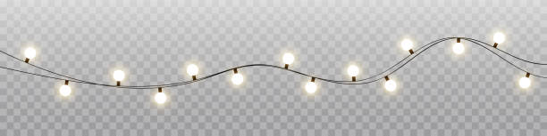 christmas lights isolated realistic design elements. glowing lights for xmas holiday cards, banners, posters, web design. stock royalty free vector illustration. png - christmas lights stock illustrations