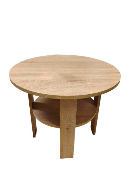 istock Decorative wooden table with three legs on isolated white background, studio shot, front view 1442827997