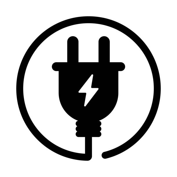 значок зарядной розетки. закругленный кабель. вектор. - electric plug outlet network connection plug electricity stock illustrations