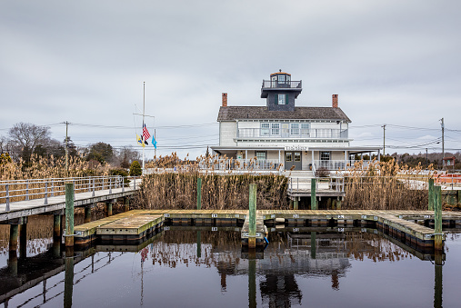 Tucker's Island Beach Replica Lighthouse in Tuckerton New Jersey at the seaport on Lake Pohatong