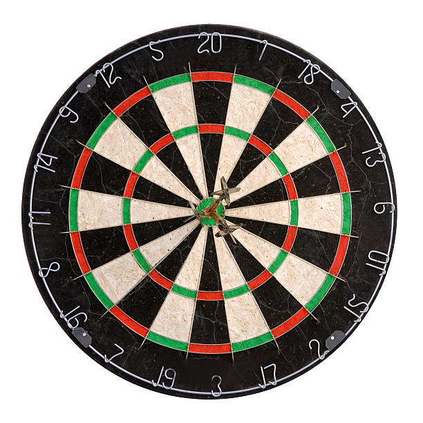 istock Dartboard with three darts in bullseye on white 144283070