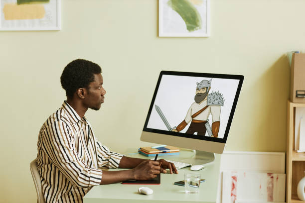 istock Young creative graphic designer with stylus and tablet 1442832653