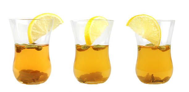 three glass of green tea stock photo