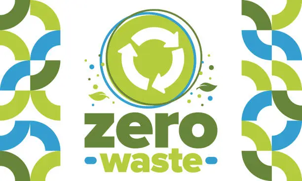 Vector illustration of Zero Waste. Ecology poster. Refuse and Reduce. To Reuse and Recycle. Green January for environment. Eco friendly lifestyle. Save the planet. No plastic, only eco bag. Vector illustration