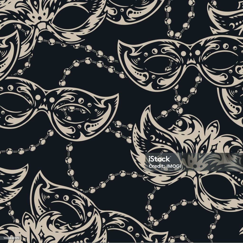 Party Mask Pattern Carnival Masks Monochrome Pattern Seamless Stock Illustration ...