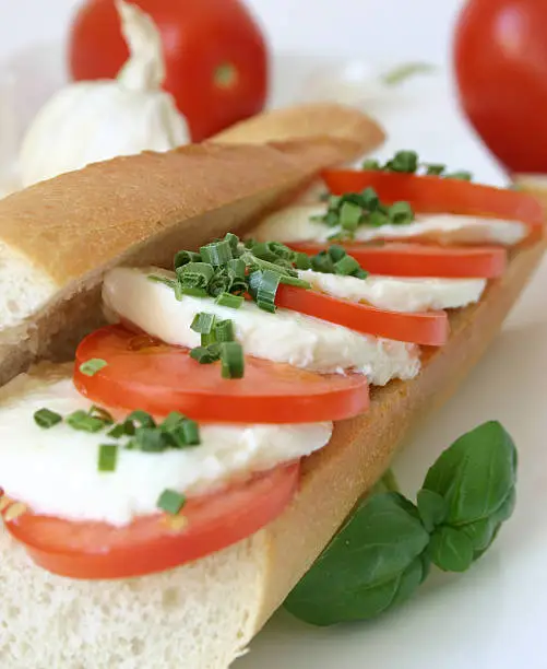baguette with tomato-mozzarells topping 