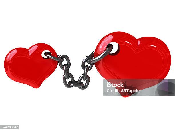 Two Hearts Fixed By Chain Stock Photo - Download Image Now - Addiction, Chain - Object, Closed
