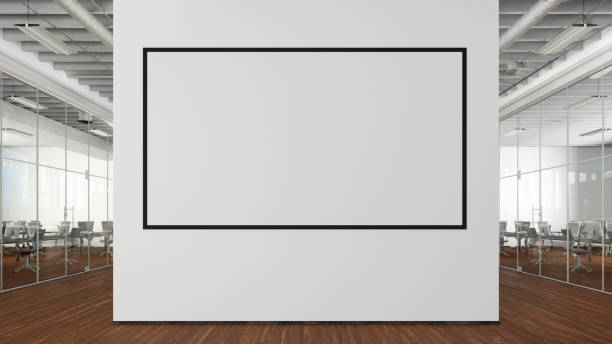 istock Blank horizontal poster mock up on the wall of modern office interior. 1442836733