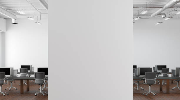 istock Blank white office wall mock up in modern office interior. 1442837572