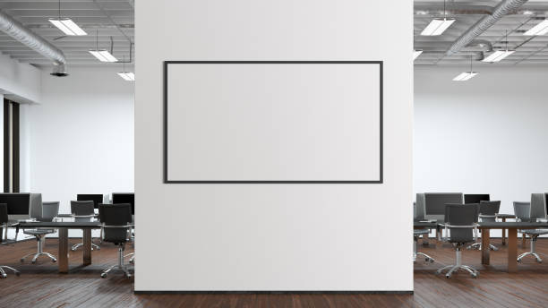 istock Blank horizontal poster mock up on the wall of modern office interior. 1442837622