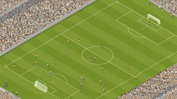 ilustrações, clipart, desenhos animados e ícones de ilustração do jogo de futebol - vista da cobertura superior