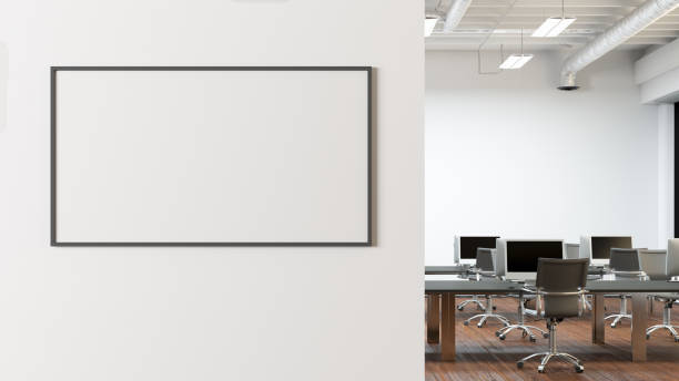 istock Blank horizontal poster mock up on the wall of modern office interior. 1442837741