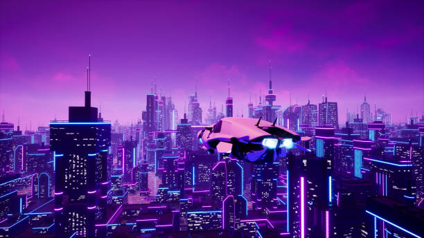 istock Futuristic transport vehicle with metaverse city. 3d render 1442838857