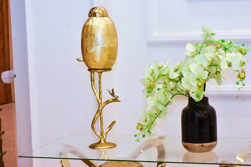luxury golden flowers table vase modern metallic interior decoration pot