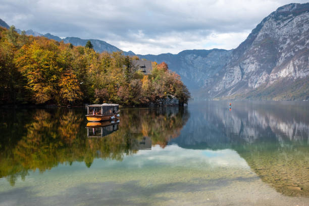 panoramico lago di bohinj nel parco nazionale del triglav, le alpi giulie in slovenia - lake bohinj foto e immagini stock