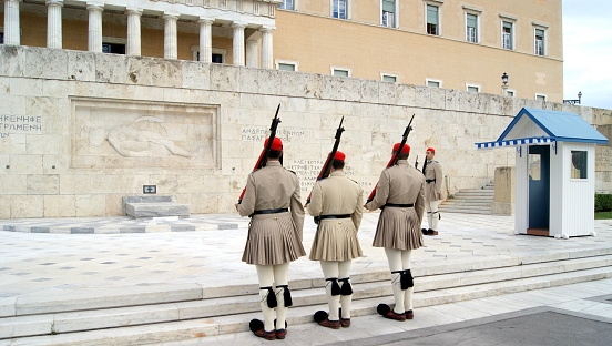 Change of the Guard at the Tomb of Unknown Soldier, by the Parliament building, Athens, Greece