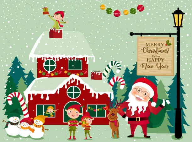 Vector illustration of Christmas Village Background During Daytime