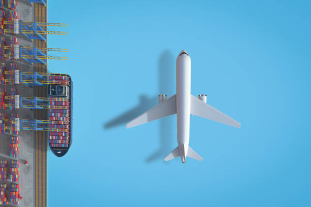 istock Logistic business with cargo ship and plane at terminal port 1442852652