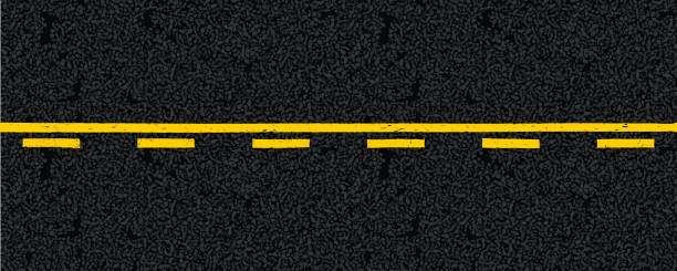 żółty, przerywany i solidny ruch drogowy wyznacza linie na asfaltowej drodze z góry - road marking stock illustrations
