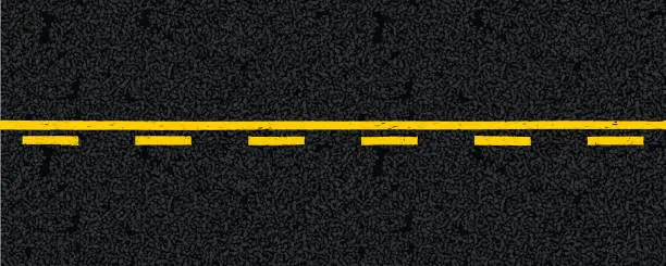Vector illustration of Yellow dotted and solid highway traffic marks lines on tarmac road top view