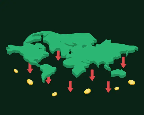 Vector illustration of Risk of Global Recession that affect many countries around the world