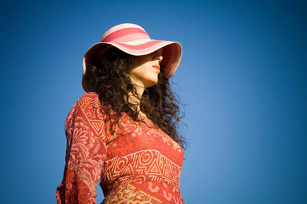 woman with hat stock photo