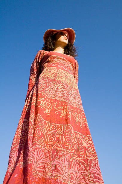 woman with red dress stock photo