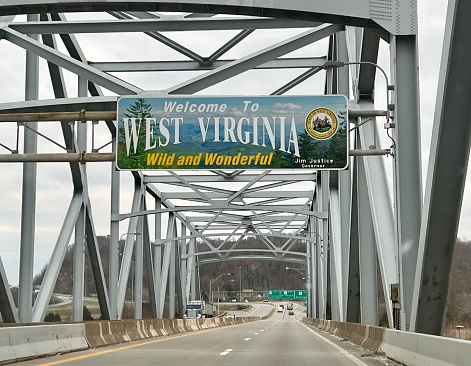 The welcome sign entering the state of West Virginia in the United States.