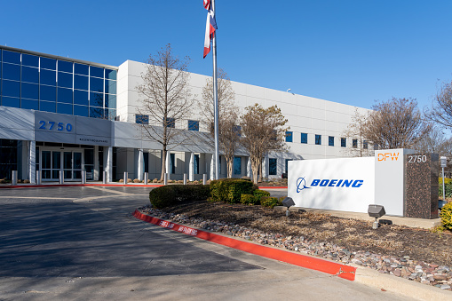 Irving, Texas, USA - March 20, 2022: Boeing company facility in Irving, Texas, USA. Boeing - Irving Company manufactures aerospace and defense systems.