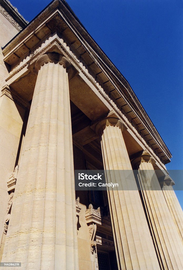 Greek Revival Architecture Doric columns on a Greek Revival church in Springfield, Illinois. Architectural Column Stock Photo