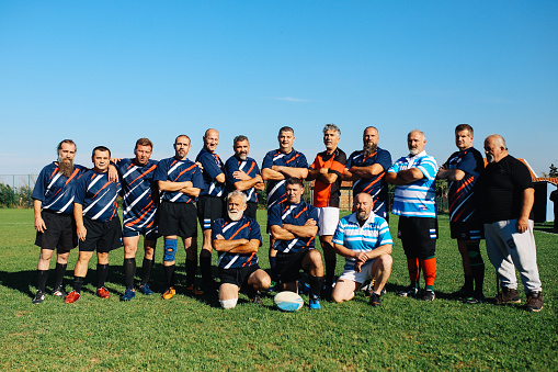 Veteran amateur rugby players during the match.