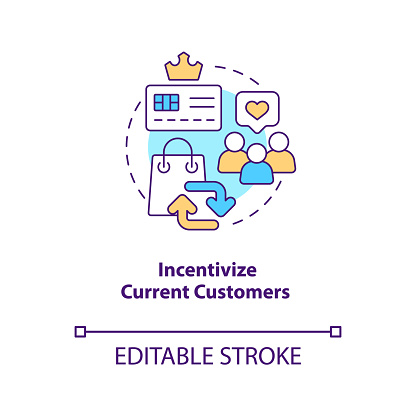 Incentivize current customers concept icon. Attract more clients to business tip abstract idea thin line illustration. Isolated outline drawing. Editable stroke. Arial, Myriad Pro-Bold fonts used