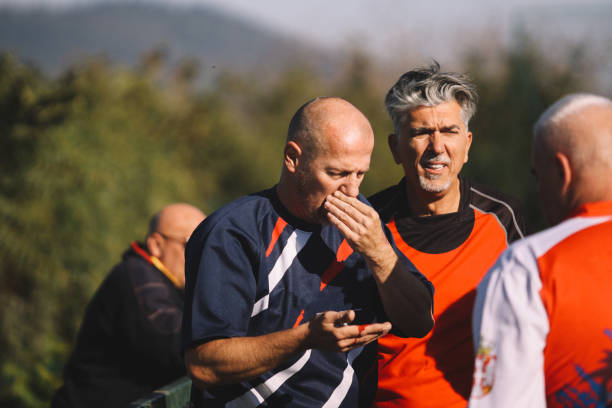 Veteran amateur rugby players during the match.