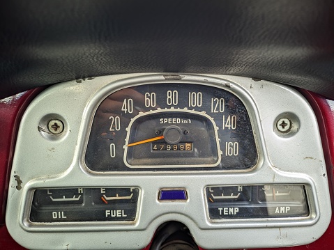 Probolinggo East Java Indonesia, 15 November 2022 - Vintage speedometer of 1982 Toyota Land Cruiser FJ40