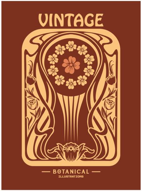 Art nouveau classic floral label illustration vector illustrations for your work logo, merchandise t-shirt, stickers and label designs, poster, greeting cards advertising business company or brands
