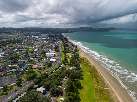 New Zealand aerial coastline view in Auckland
