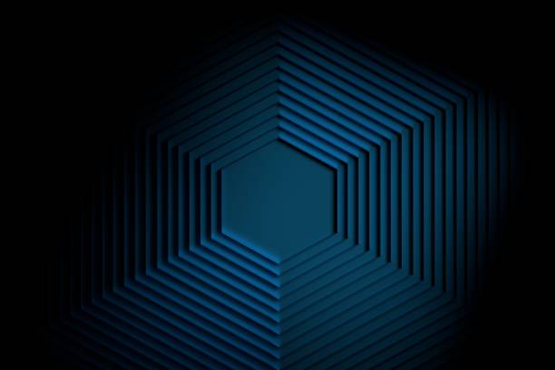 Illustration futuristic pattern with many hexagonal lines in dark blue color. 3d render.